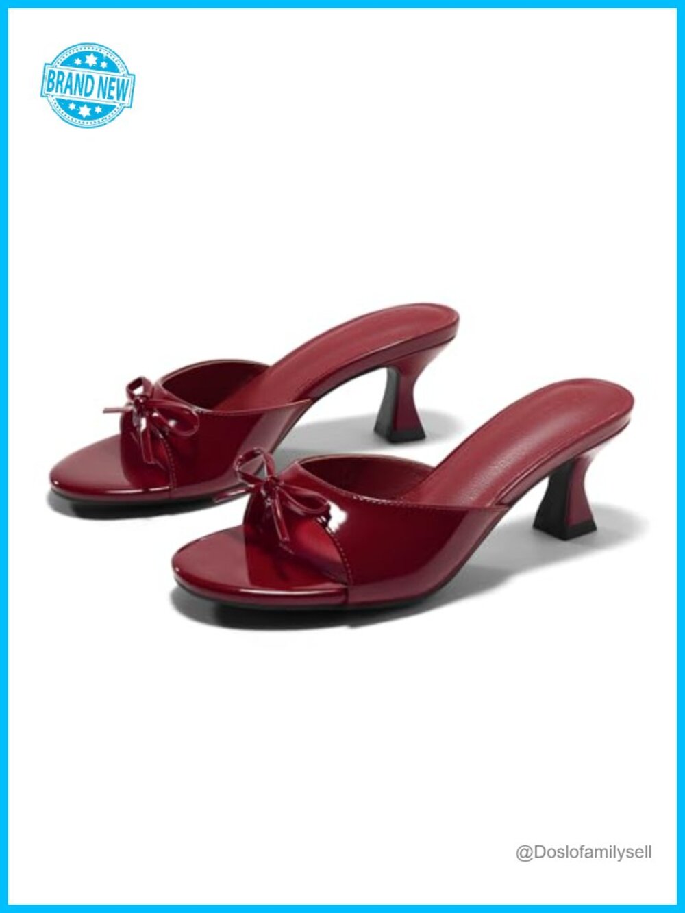 Coutgo Faux Leather Kitten Heel Mule Sandals Open Toe Dressy Slides